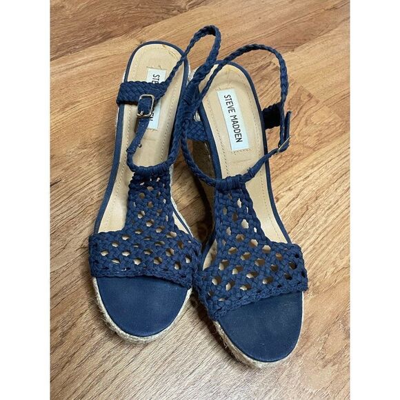 Steve Madden blue mango crochet wedge heel espadrilles - Picture 2 of 9